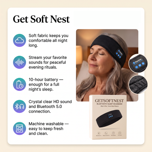 GetSoftNest Bluetooth sleep headband: soft fabric, 10-hour battery, HD sound, Bluetooth 5.0, machine washable